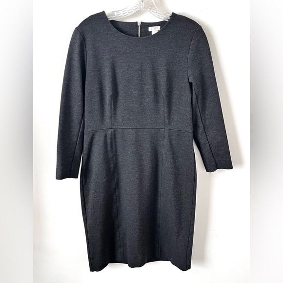 J Crew Factory Charcoal Gray Ponte Long Sleeve Zipper Back Sheath Dress Women 8 - Picture 3 of 9